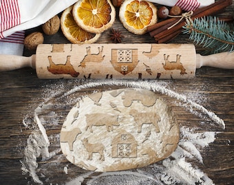 FARM. Engraved rolling pin for Cookies, Embossing Rollingpin, Laser Engraved Rolling-pin. Decorating Roller