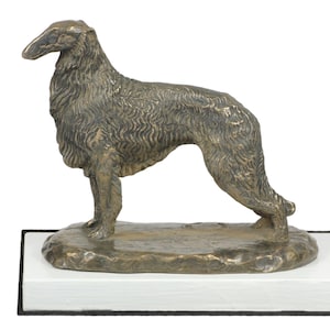 Borzoi, Russian Wolfhound, dog on white wooden base statue, limited edition, ArtDog