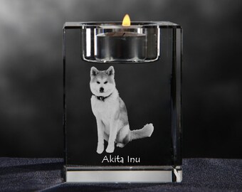 Akita Inu, crystal candlestick with dog, souvenir, decoration, limited edition, Collection