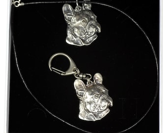NEW, French Bulldog (right-oriented) , dog keyring and necklace in casket, ELEGANCE set, limited edition, ArtDog