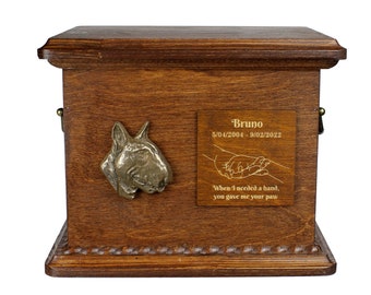 Bull Terrier Urn for Dog Ashes, Personalized Memorial with Relief, Pet’s Name and Quote, Custom urn for dog's ashes