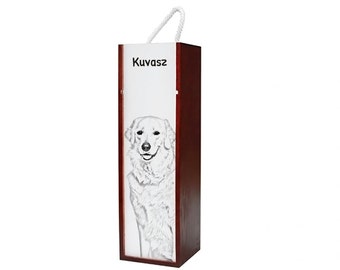 Kuvasz - Wine box with an image of a dog.