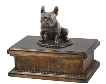 Exclusive Urn for dog’s ashes with a French Bulldog sitting statue, ART-DOG. New model Cremation box, Custom urn.