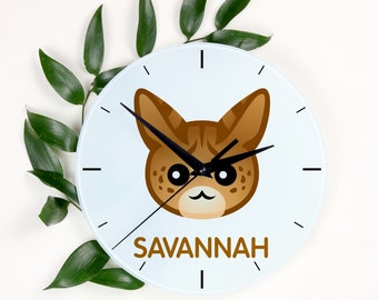A clock with a Savannah cat. A new collection with the cute Art-Dog cat