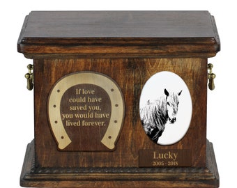 Urn for horse ashes with ceramic plate and sentence - Giara horse, ART-DOG. Cremation box, Custom urn.