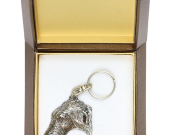 NEW, Deerhound, dog keyring, key holder, in casket, limited edition, ArtDog . Dog keyring for dog lovers