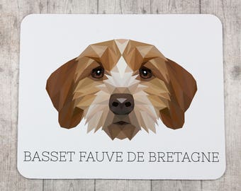 A computer mouse pad with a Basset Fauve de Bretagne dog. A new collection with the geometric dog