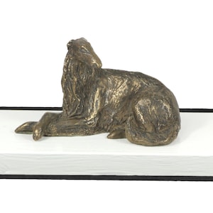 Borzoi, Russian Wolfhound, dog on white wooden base statue, limited edition, ArtDog