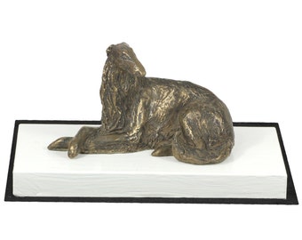 Borzoi, Russian Wolfhound, dog on white wooden base statue, limited edition, ArtDog