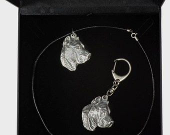 NEW, Presa Canario, Perro de Presa Canario, dog keyring and necklace in casket, DELUXE set, limited edition, ArtDog