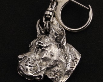 Deutsche Dogge cropped, Great Dane (pointed ears), dog keyring, keychain, limited edition, ArtDog . Dog keyring for dog lovers