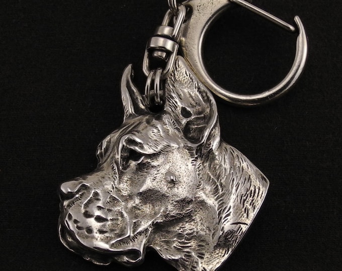Featured listing image: Deutsche Dogge cropped, Great Dane (pointed ears), dog keyring, keychain, limited edition, ArtDog . Dog keyring for dog lovers