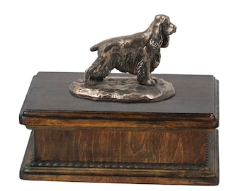 Exclusive Urn for dog’s ashes with a English Cocker Spaniel statue, ART-DOG. New model Cremation box, Custom urn.