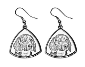 Beagle, collection of earrings with images of purebred dogs, unique gift