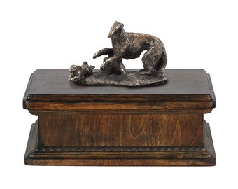 Exclusive Urn for dog’s ashes with a Borzoi, Russian Wolfhound statue, ART-DOG. New model Cremation box, Custom urn.