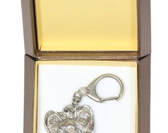 NEW, Papillon, dog keyring, key holder, in casket, limited edition, ArtDog . Dog keyring for dog lovers