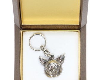 NEW, Chihuahua (smooth haired), dog keyring, key holder, in casket, limited edition, ArtDog . Dog keyring for dog lovers