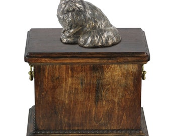 Urn for cat’s ashes with a Persian statue, ART-DOG Cremation box, Custom urn.