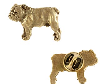 English Bulldog Pin in Gift Box, Gold Plated Lapel Brooch for Dog Lovers, Art-Dog
