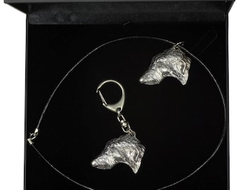NEW, Deerhound, dog keyring and necklace in casket, DELUXE set, limited edition, ArtDog . Dog keyring for dog lovers