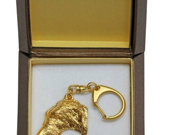 NEW, Deerhound, millesimal fineness 999, dog keyring, in casket, keychain, limited edition, ArtDog . Dog keyring for dog lovers