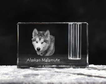 Alaskan Malamute, crystal pen holder with dog, souvenir, decoration, limited edition, Collection