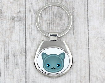 A key pendant with Russian Blue cat. A new collection with the cute Art-dog cat