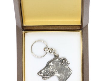 NEW, Grey Hound, English Greyhound, dog keyring, key holder, in casket, limited edition, ArtDog . Dog keyring for dog lovers