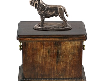Urn for dog’s ashes with a Neapolitan Mastiff statue, ART-DOG Cremation box, Custom urn.