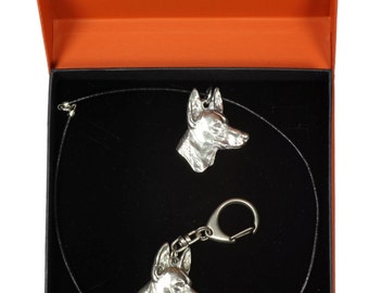 NEW, Pharaoh Hound, dog keyring and necklace in casket, PRESTIGE set, limited edition, ArtDog . Dog keyring for dog lovers