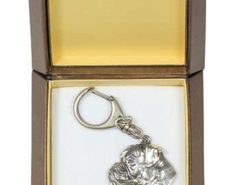 NEW, Boxer (uncropped¬ cut), dog keyring, key holder, in casket, limited edition, ArtDog . Dog keyring for dog lovers