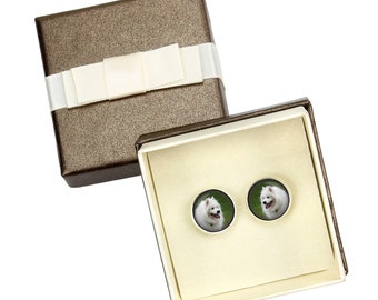 Samoyed. Cufflinks with box for dog lovers. Photo jewellery. Men's jewellery. Handmade