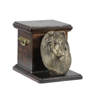 Urna para cinzas de cachorro com estátua em pé -Collie, caixa de cremação ART-DOG, urna personalizada.