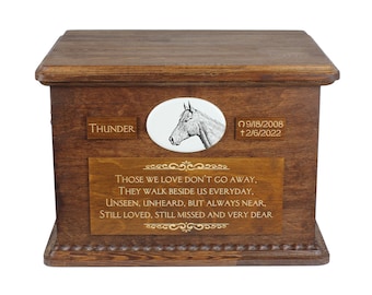 Holsteiner horse Big Urn for Horse Ashes, Personalized Memorial with photo, Custom horse urn, Horse Memorial, Big urn for horse