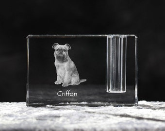 Brussels Griffon, crystal pen holder with dog, souvenir, decoration, limited edition, Collection