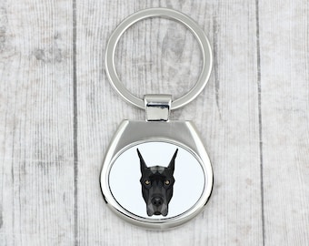 A key pendant with a Great Dane dog. A new collection with the geometric dog . Dog keyring for dog lovers