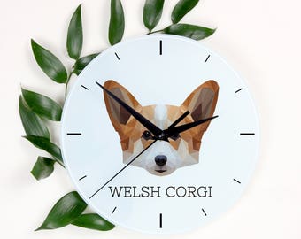 A clock with a Pembroke Welsh Corgi  dog. A new collection with the geometric dog
