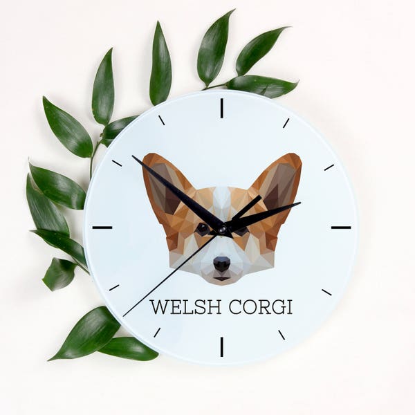 A clock with a Pembroke Welsh Corgi  dog. A new collection with the geometric dog