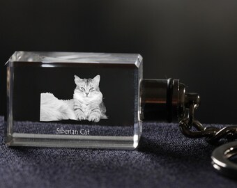 Siberian cat  , Cat Crystal Keyring, Keychain, High Quality, Exceptional Gift