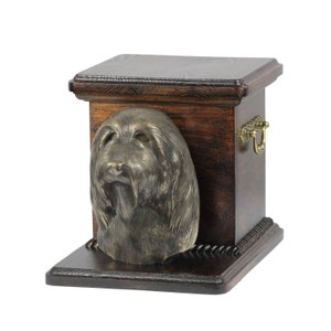 Urna para cinzas de cachorro com estátua em pé - Bearded Collie, caixa de cremação ART-DOG, urna personalizada.