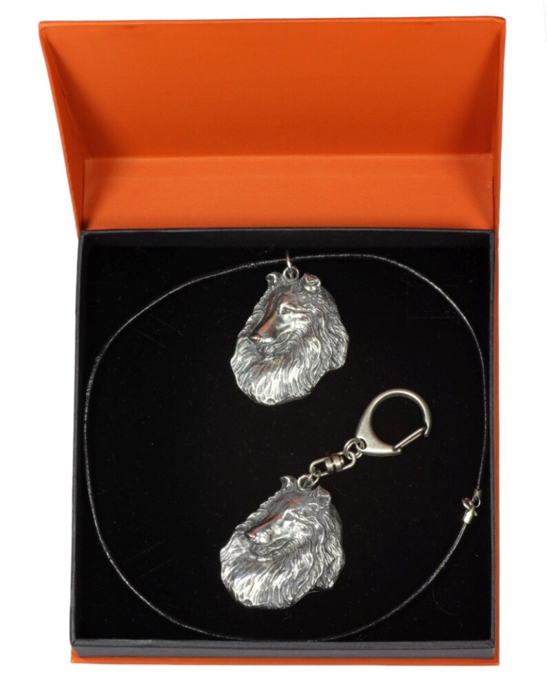 NEW Rough Collie Dog Keyring and Necklace in Casket Etsy