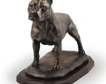 Amstaff (on wood), exclusive dog woodenbase statue, limited edition, ArtDog