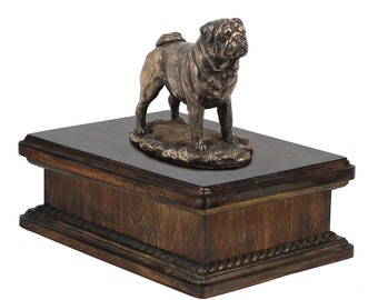 Exclusive Urn for dog’s ashes with a Pug statue, ART-DOG. New model Cremation box, Custom urn.