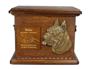 Boxer Urn for Dog Ashes, Personalized Memorial with Relief, Pet’s Name and Quote, Custom urn for dog's ashes