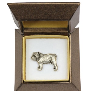 NEW, Bulldog, English Bulldog (body), dog pin, in casket, limited edition, ArtDog