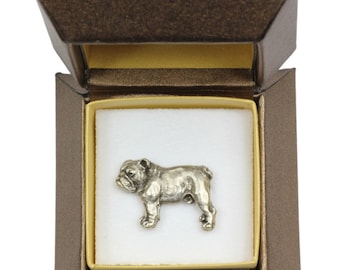 NEW, Bulldog, English Bulldog (body), dog pin, in casket, limited edition, ArtDog