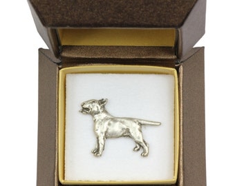 NEW, Bull Terrier (body), dog pin, in casket, limited edition, ArtDog