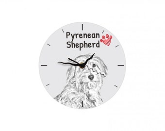 Pyrenean Shepherd, Free standing MDF floor clock with an image of a dog.