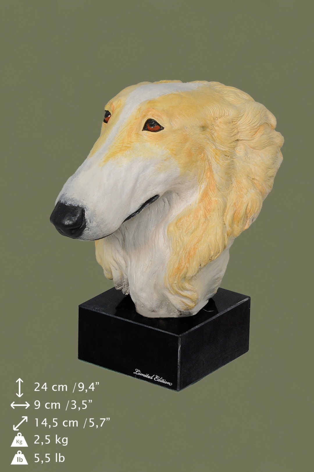 Borzoi, Russian Wolfhound, Dog Marble Statue, Painted, Limited Edition
