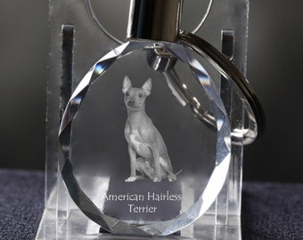 American Hairless Terrier   , Dog Crystal Keyring, Keychain, High Quality, Exceptional Gift . Dog keyring for dog lovers